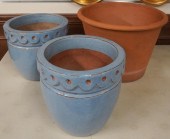 THREE TERRACOTTA FLOWER POTS H