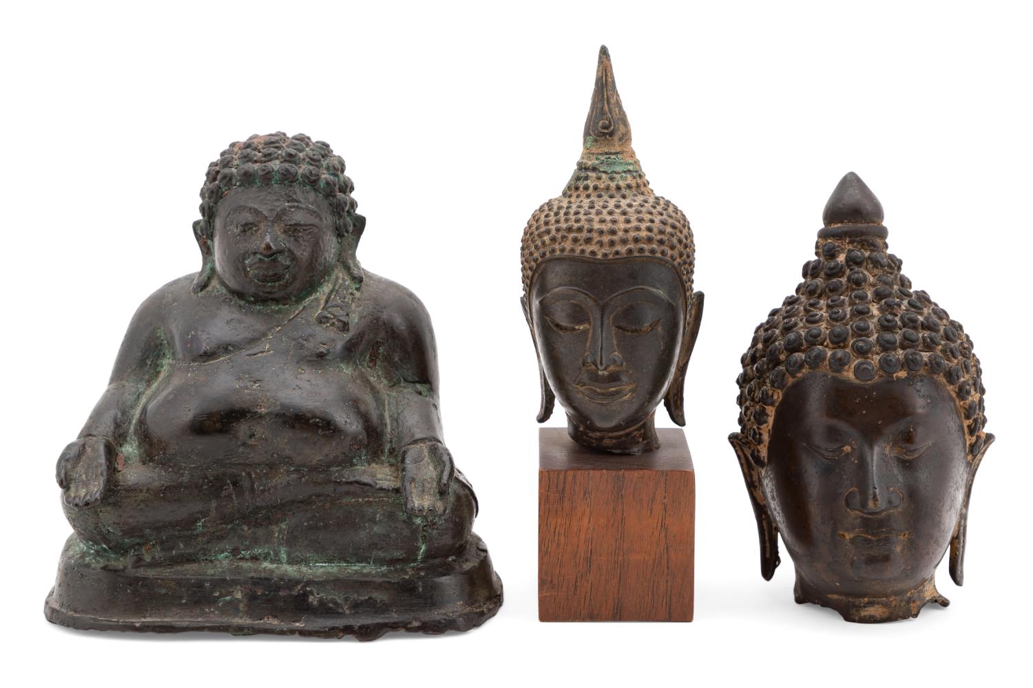 THREE THAI BRONZE BUDDHA FIGURES