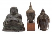 THREE THAI BRONZE BUDDHA FIGUR
