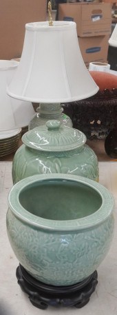 THREE THAI CELADON TABLE ARTIC