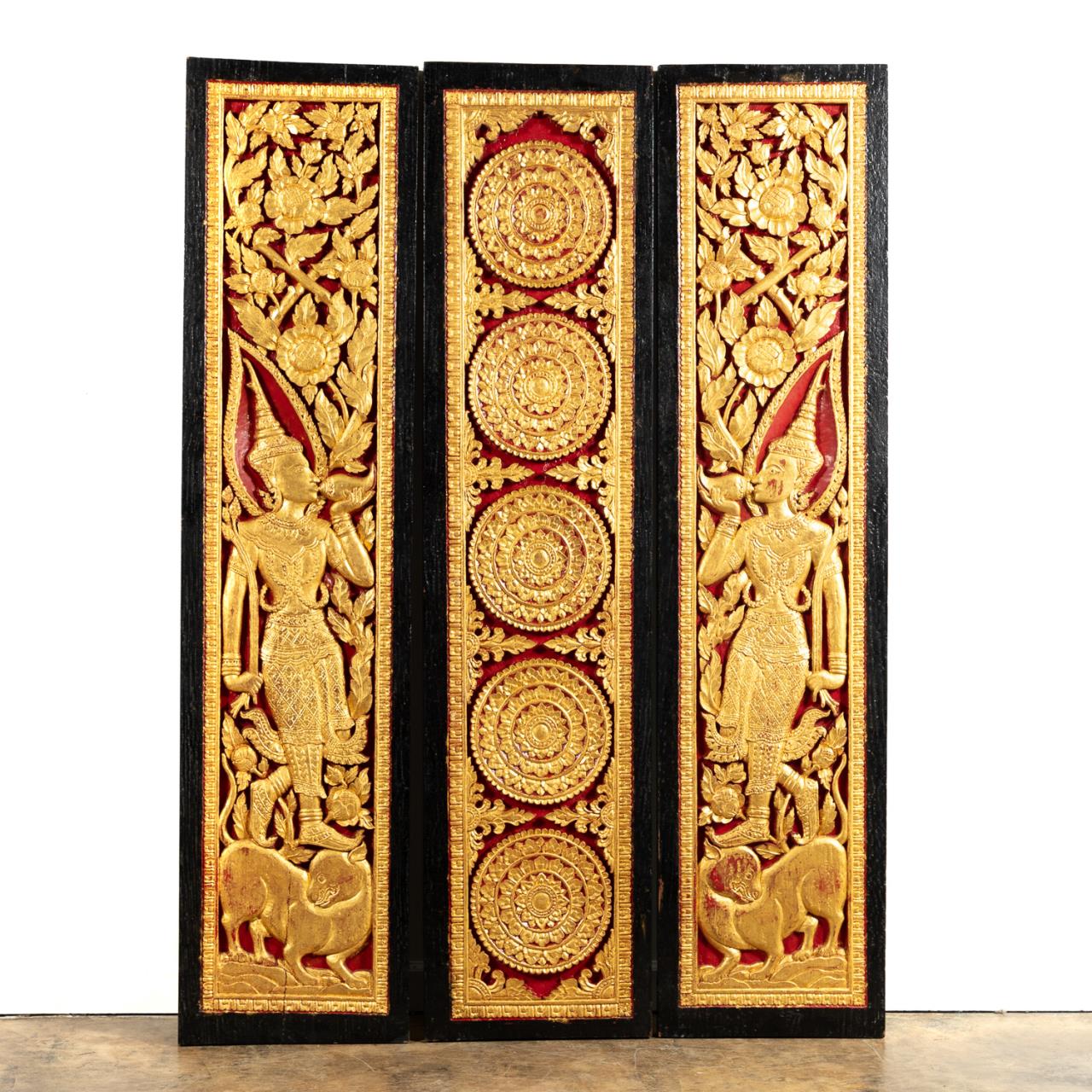 THREE THAI PARCEL GILT WOODEN