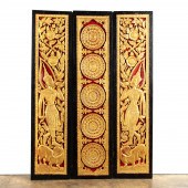 THREE THAI PARCEL GILT WOODEN