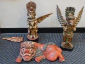 THREE THAI POLYCHROME PAINTED