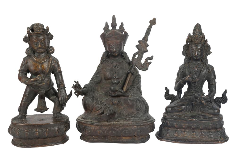 THREE TIBETAN BRONZE FIGURESThree