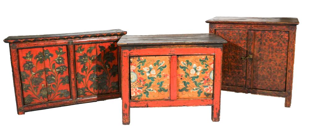 THREE TIBETAN POLYCHROME PAINTED