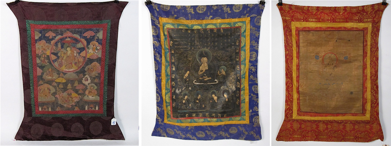 THREE TIBETAN TANKA paintings on