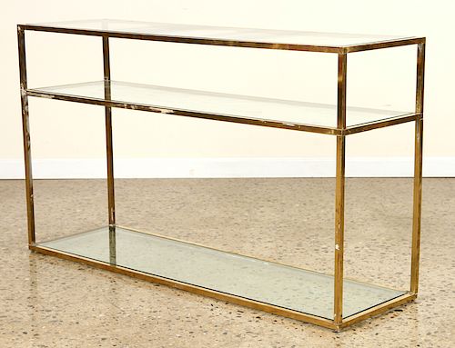 THREE TIER BRASS GLASS CONSOLE OR