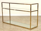THREE TIER BRASS GLASS CONSOLE