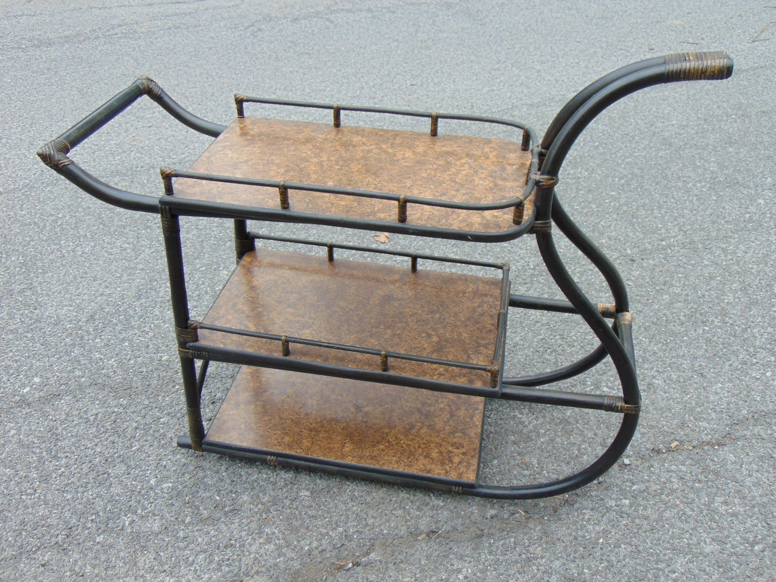 THREE TIER MID-CENTURY BAMBOO BAR