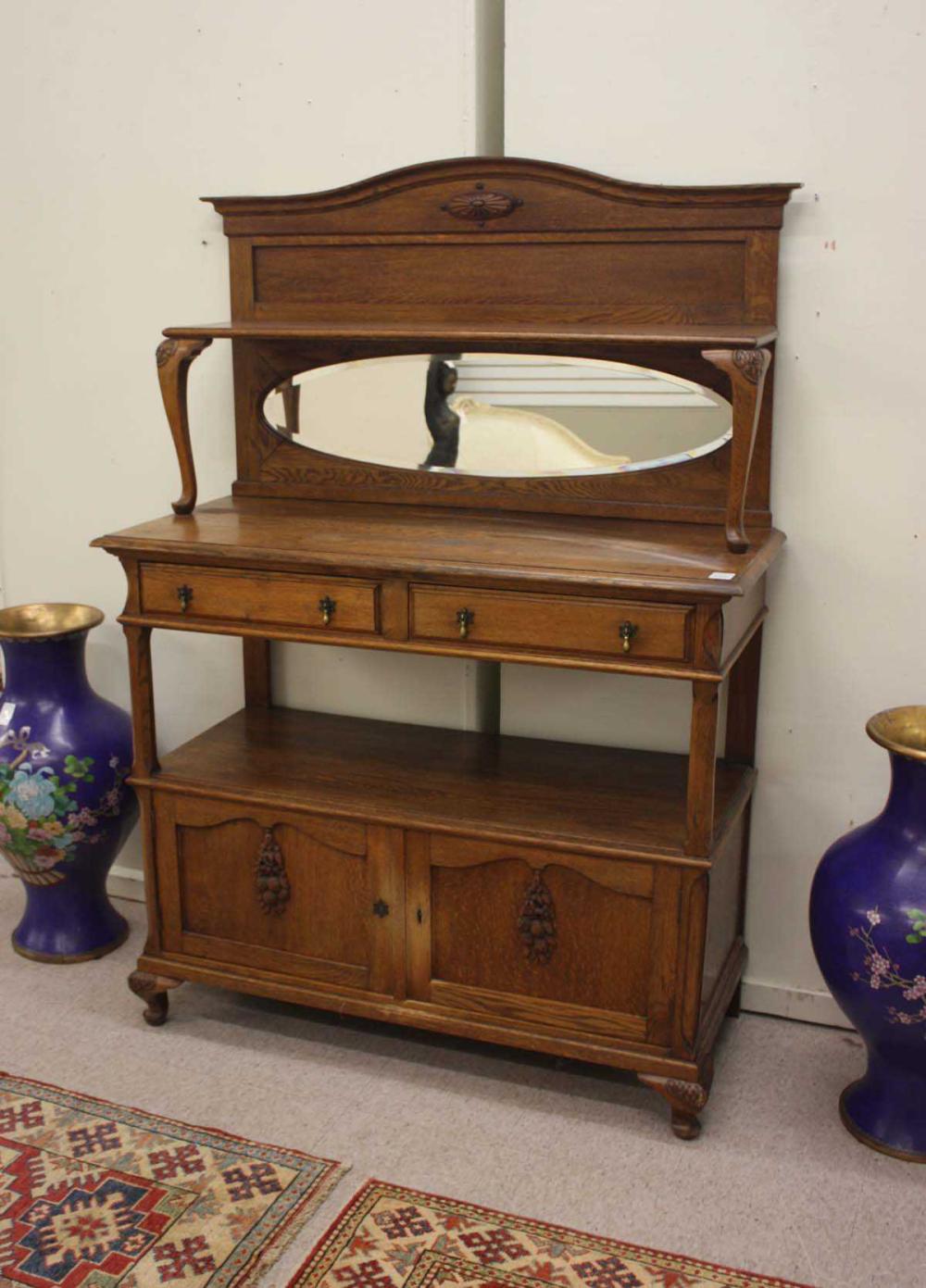 THREE-TIER OAK SERVING BUFFET,