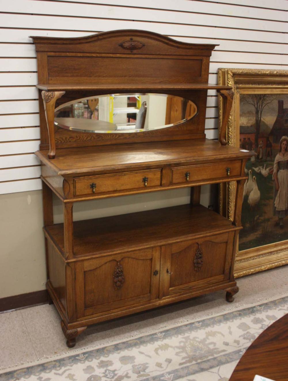 THREE-TIER OAK SERVING BUFFET,