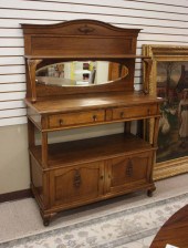 THREE-TIER OAK SERVING BUFFET,