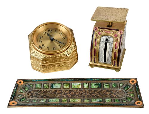 THREE TIFFANY GILT BRONZE DESK