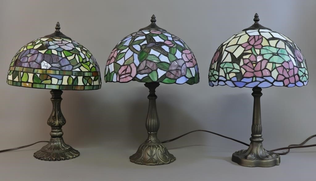 Three Tiffany style leaded shade