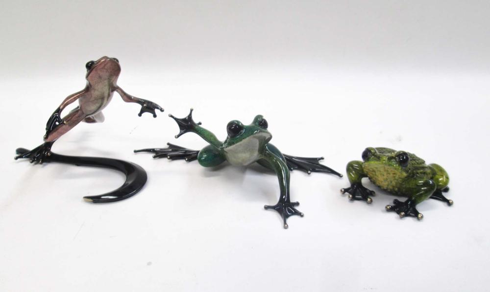 THREE TIM COTTERILL BRONZE FROGS