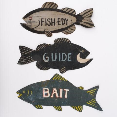 THREE TIN BAIT SHOP FISH SIGNS,