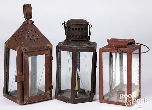 THREE TIN CARRY LANTERNS, 19TH
