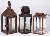 THREE TIN CARRY LANTERNS, 19TH