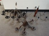 THREE TIN CHANDELIERS, H OF TA