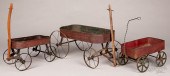 THREE TIN CHILD'S WAGONS, CA.