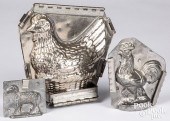 THREE TIN CHOCOLATE MOLDS, CA.