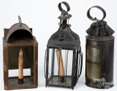 THREE TIN LANTERNS, 19TH C.<br