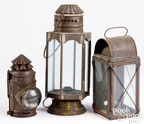 THREE TIN LANTERNS, 19TH C.Three