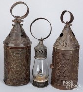 THREE TIN LANTERNS, 19TH C.Thr