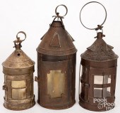 THREE TIN LANTERNS, 19TH C.Thr