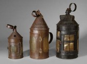 Three tin lanthorns, horn wind