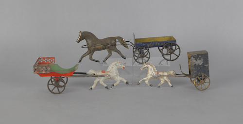 Three tin lithograph horse drawn