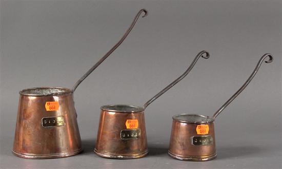 Three tin-washed copper, metal, and