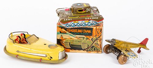 THREE TIN WIND-UP TOYSThree tin
