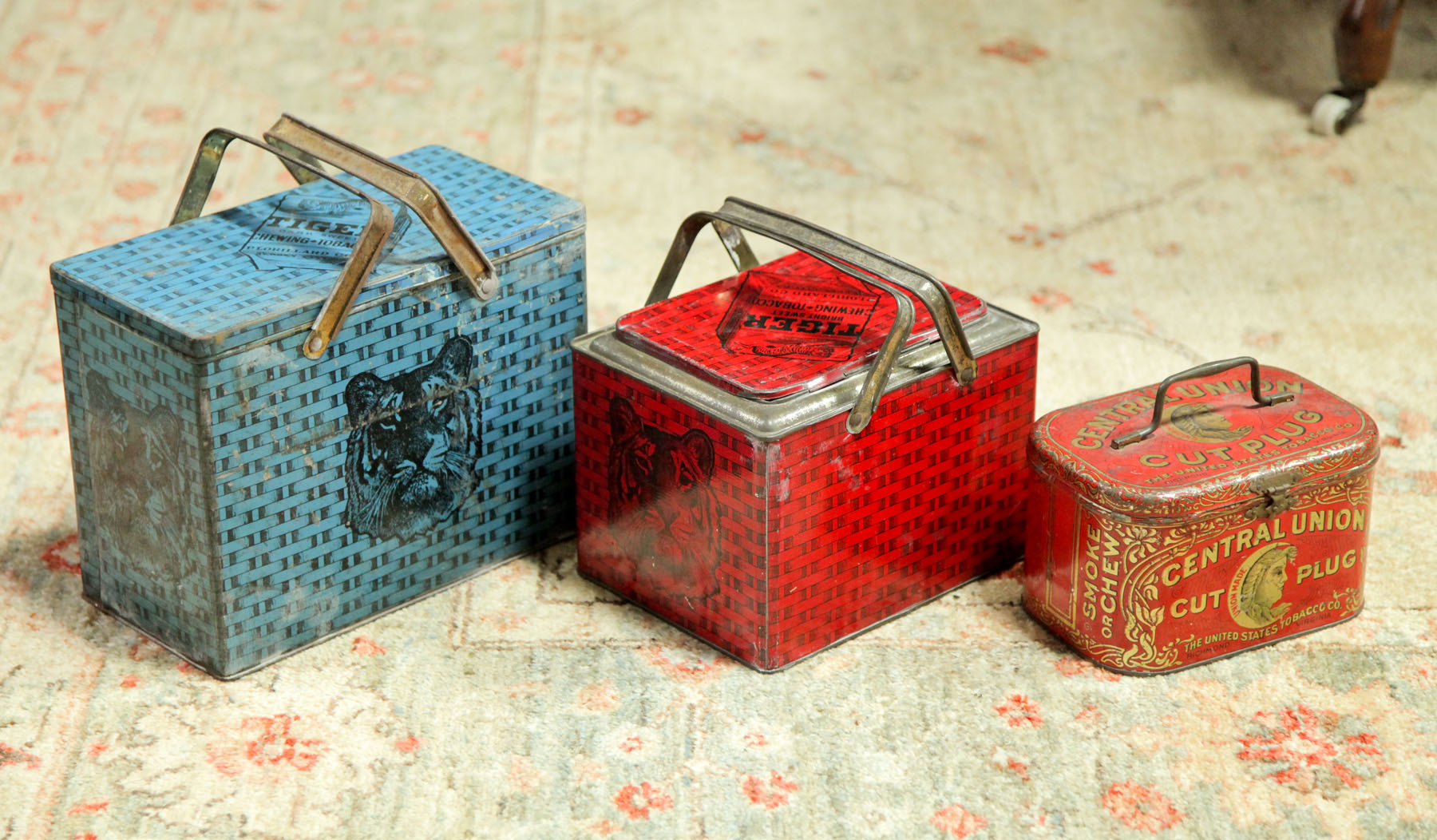 THREE TOBACCO TINS.  American  19th