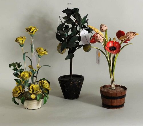THREE TOLE PAINTED FLORAL