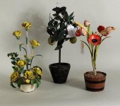 THREE TOLE PAINTED FLORAL GROU