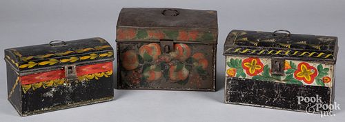THREE TOLEWARE DOCUMENT BOXES, 19TH