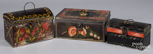 THREE TOLEWARE DOCUMENT BOXES, 19TH