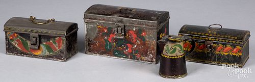 THREE TOLEWARE DOCUMENT BOXES, 19TH