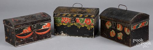 THREE TOLEWARE DOCUMENT BOXES, 19TH