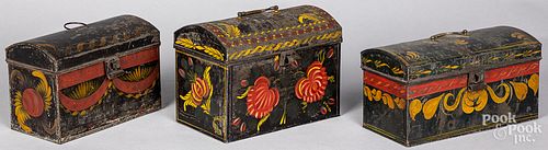 THREE TOLEWARE DOME TOP BOXES, 19TH