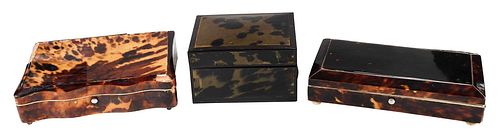 THREE TORTOISESHELL BOXES19th