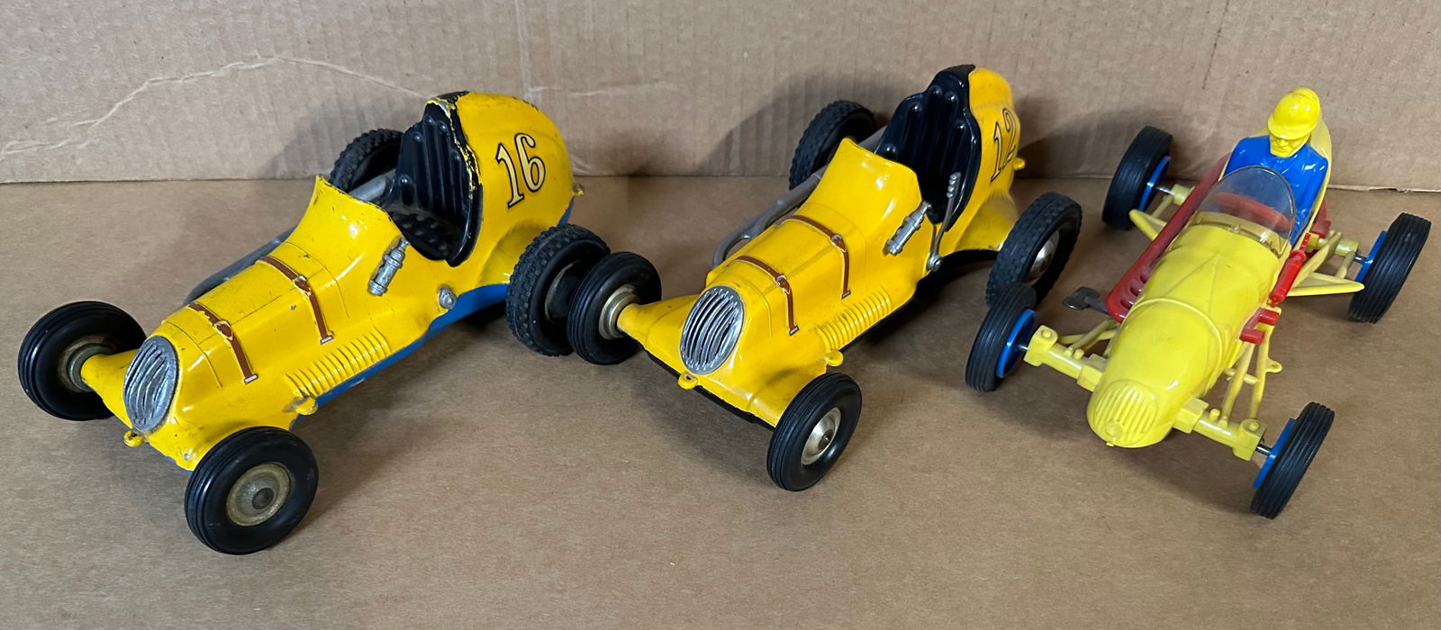 THREE TOY RACE CARS - TWO