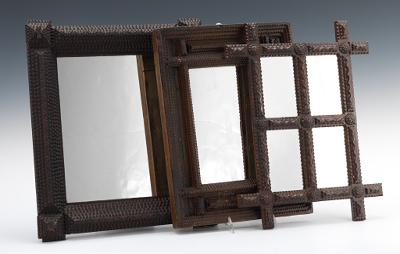 Three Tramp Art Framed Wall Mirrors
