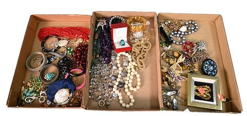 THREE TRAY LOTS OF COSTUME JEWELRY,
