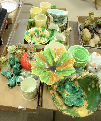 THREE TRAY LOTS OF MAJOLICA AND