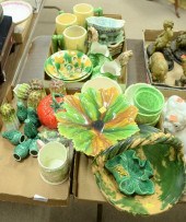 THREE TRAY LOTS OF MAJOLICA AN
