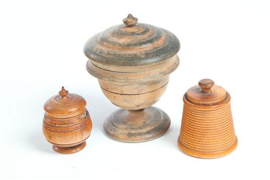 THREE TREENWARE CONTAINERS. 