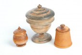 THREE TREENWARE CONTAINERS.  A