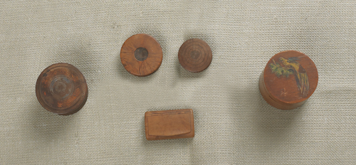 Three turned wood boxes 19th c.